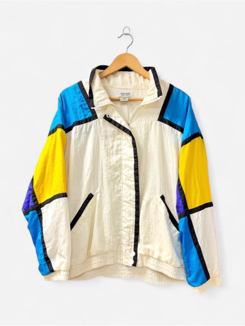 Lavon Colorblock Windbreaker Jacket in Cream with Blue, Yellow & Purple Accents